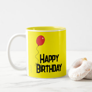 Red Balloon Happy Birthday Yellow Mug ツートーンマグカップ