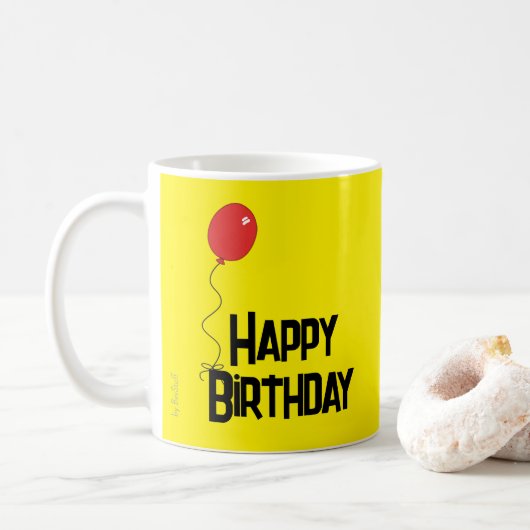 Red Balloon Happy Birthday Yellow Mug ツートーンマグカップ (ドーナツ)