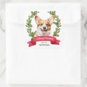Red Banner Holly Corgi Dog Christmas スクエアシール (バッグ)