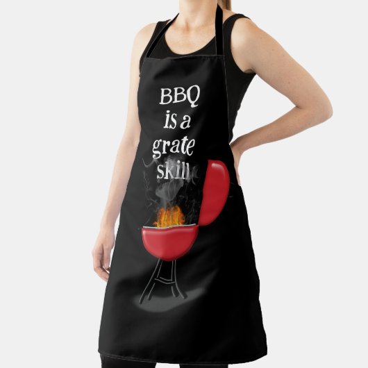 Red Barbecue Grill On Fire With Fun Text エプロン (インサイチュ)
