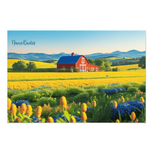 Red Barn and Rolling Hills フォトプリント (正面)