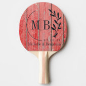 Red Barn Boards Leaf Wedding Monogram 卓球ラケット (正面)