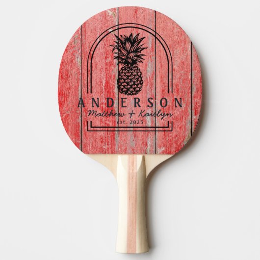 Red Barn Boards Pineapple Wedding Arch & Name 卓球ラケット (正面)