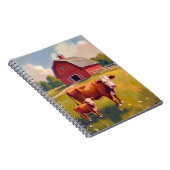 Red Barn Farm Animals Cow Painting ノートブック (右側)