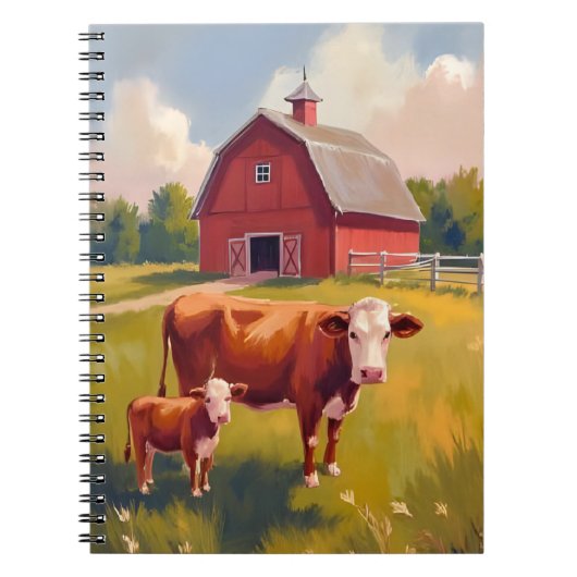 Red Barn Farm Animals Cow Painting ノートブック (正面)