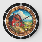 Red Barn Farmstead Heritage Heritage ラージ壁時計 (正面)