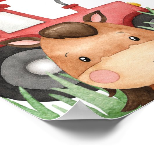  Red Barn Foliage Farm Animals Birthday Welcome  ポスター (角)