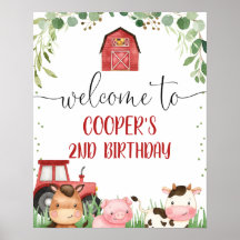  Red Barn Foliage Farm Animals Birthday Welcome 