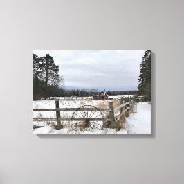 Red Barn in Winter on Canvas キャンバスプリント