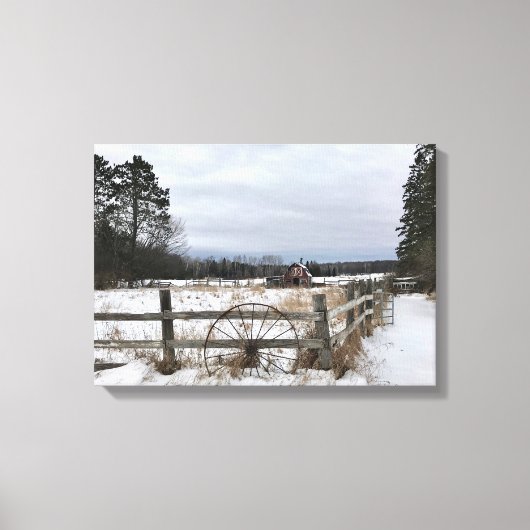 Red Barn in Winter on Canvas キャンバスプリント (正面)