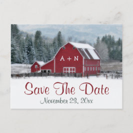 Red Barn in Winter Wedding日付のポストカードを保存 案内ポストカード