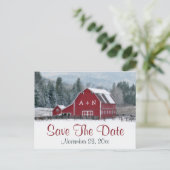 Red Barn in Winter Wedding日付のポストカードを保存 案内ポストカード (スタンド正面)