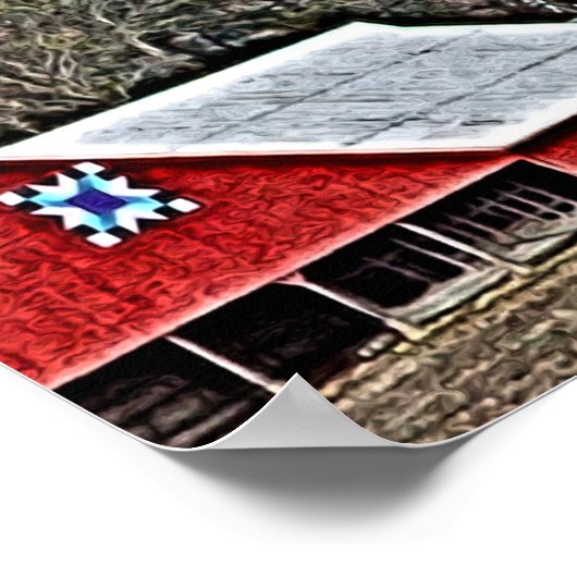 Red Barn Quilt Digital Painting ポスター (角)