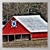 Red Barn Quilt Digital Painting ポスター (正面)