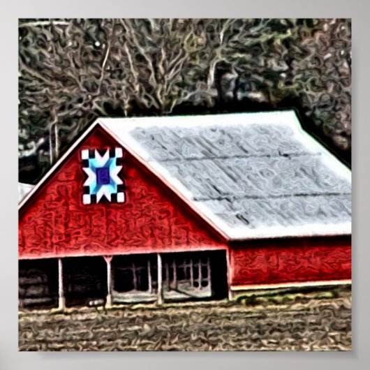 Red Barn Quilt Digital Painting ポスター (正面)