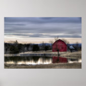Red Barn Reflection in Water HDR写真 ポスター (正面)