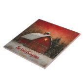 Red Barn & Snow Orange Winter Sunset Farmhouse  タイル (側面)