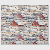 Red Barn Winter on the Farm ラッピングペーパー (フラット)