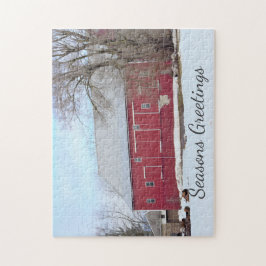 Red Barn Winter Scene Jigsaw Puzzle ジグソーパズル