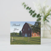 Red Barn with Fence Countryありがとう ポストカード (スタンド正面)