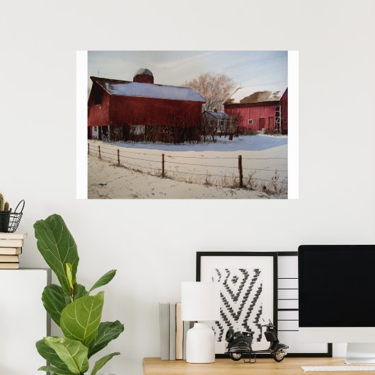 Red Barns in Winter – ポスター (ホームオフィス)