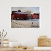 Red Barns in Winter – ポスター (キッチン)