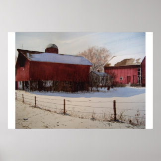 Red Barns in Winter – ポスター