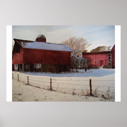 Red Barns in Winter – ポスター (正面)