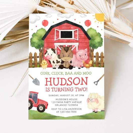 Red Barnyard Farm Birthday Invitation 招待状