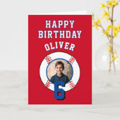 Red Baseball Ball Kids Birthday Photo カード (黄色い花)