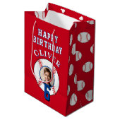 Red Baseball Ball Kids Birthday Photo ミディアムペーパーバッグ (正面アングル)