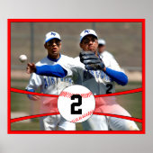 Red Baseball Custom Photo and Jersey Number Poster ポスター (正面)