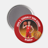 Red Basketball Player High School Photo マグネット (正面/裏面)