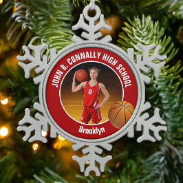 Red Basketball Player Photo Keepsake Gift スノーフレークピューターオーナメント