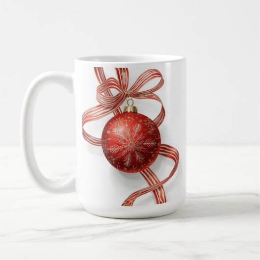 Red Bauble Ornament Gold Snowflake Ribbon コーヒーマグカップ (左)