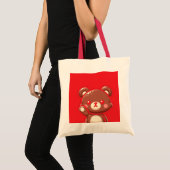 Red Bear Tote Bag – Cute & Simple Canvas Bag トートバッグ (正面(商品))