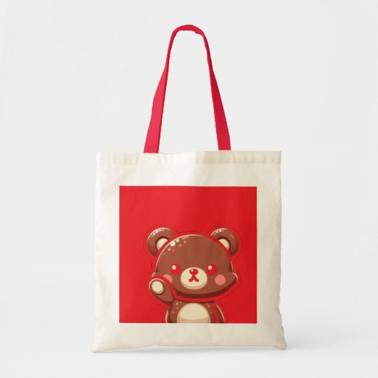 Red Bear Tote Bag – Cute & Simple Canvas Bag トートバッグ (正面)