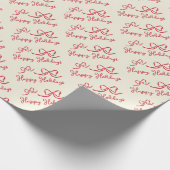 Red Beige Happy Holidays Bow Pattern ラッピングペーパー (角)