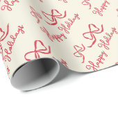 Red Beige Happy Holidays Bow Pattern ラッピングペーパー (ロールコーナー)