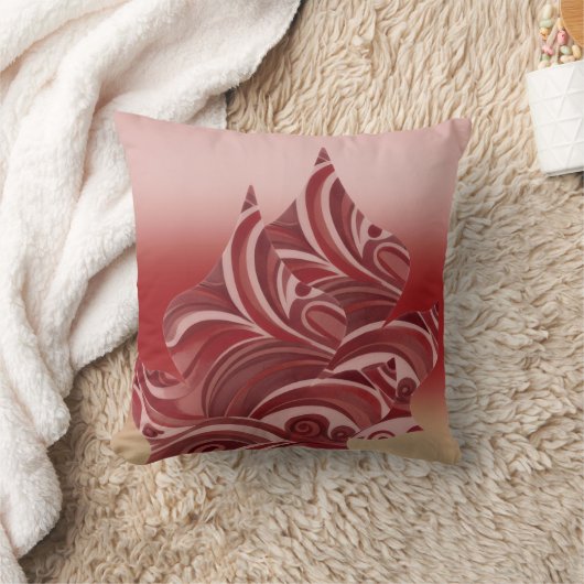 Red Beige Leaf クッション (ブランケット)