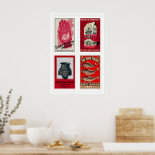 Red & Beige Matchbox Labels Grid Print, Vintage ポスター (キッチン)