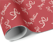 Red Beige Merry Christmas Bow Pattern ラッピングペーパー (ロールコーナー)