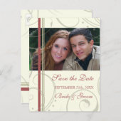 Red Beige Photo Save the Date 結婚's Postcard 案内ポストカード (正面/裏面)