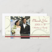 Red Beige Swirlありがとう結婚の写真カード サンキューカード (正面/裏面)