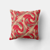 Red Beige Taupe Swirling Slanted Floral Art Design クッション (裏面)