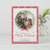 Red Beige Vintage Photo Christmas Card 招待状 (スタンド正面)