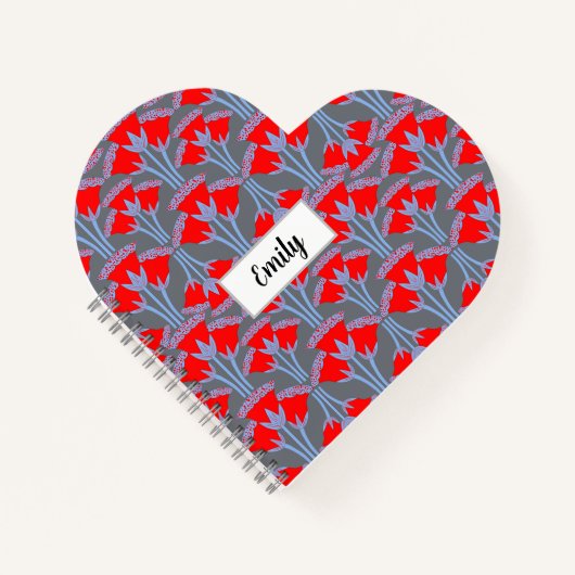 Red Bellflower Cute Heart Shaped Notebook ノートブック (正面)