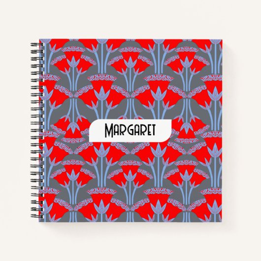 Red Bellflower Name Personalized Cute Notebook ノートブック (正面)