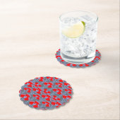 Red Bellflower Scalloped Round Paper Coaster  ペーパーコースター (インサイチュ)