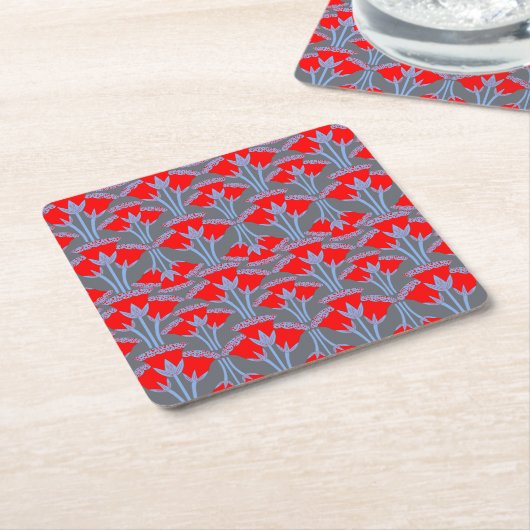 Red Bellflower Square Paper Coaster  スクエアペーパーコースター (アングル)